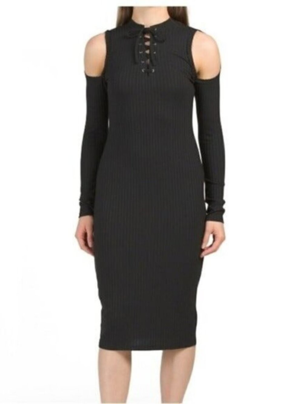 AVEC LES FILLES Anthropologie LACE UP BLACK Mini DRESS women S fall goth Y2K